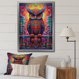 Purple Yellow Colorful Owl gaze - Purple Owl Wall Art