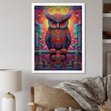 Purple Yellow Colorful Owl gaze - Purple Owl Wall Art