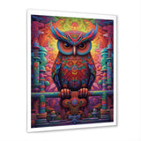 Purple Yellow Colorful Owl gaze - Purple Owl Wall Art