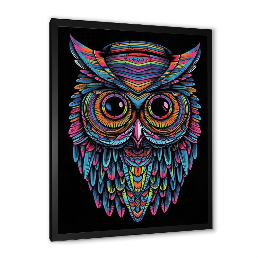 Psychedelic Owl Portrait On Black - Owl Home Decor Art