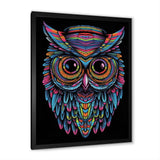 Psychedelic Owl Portrait On Black - Owl Home Decor Art