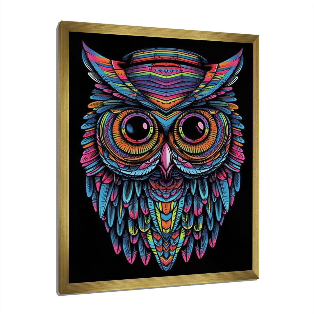 Psychedelic Owl Portrait On Black - Owl Home Decor Art