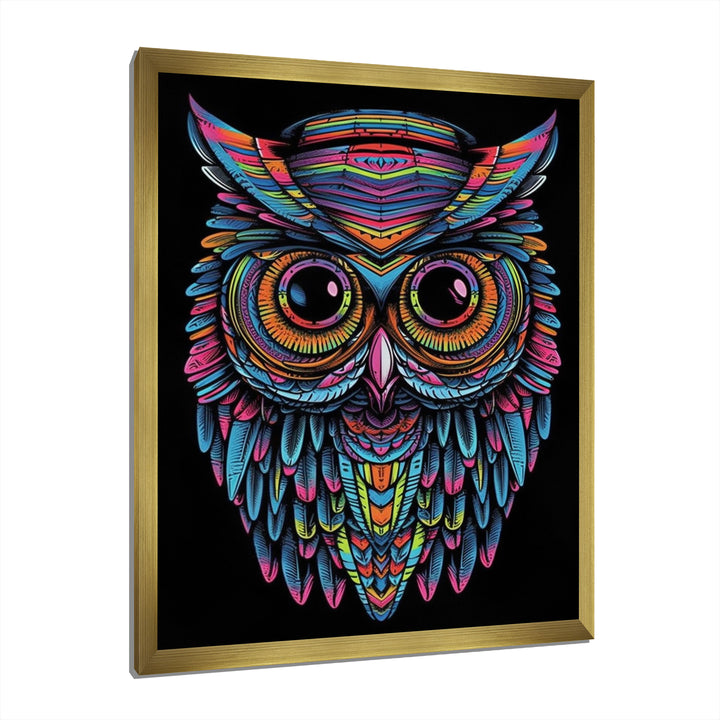 Psychedelic Owl Portrait On Black - Owl Home Decor Art