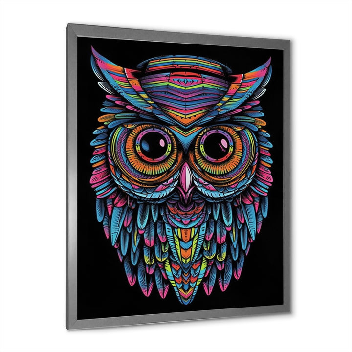 Psychedelic Owl Portrait On Black - Owl Home Decor Art