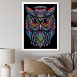 Psychedelic Owl Portrait On Black - Owl Home Decor Art