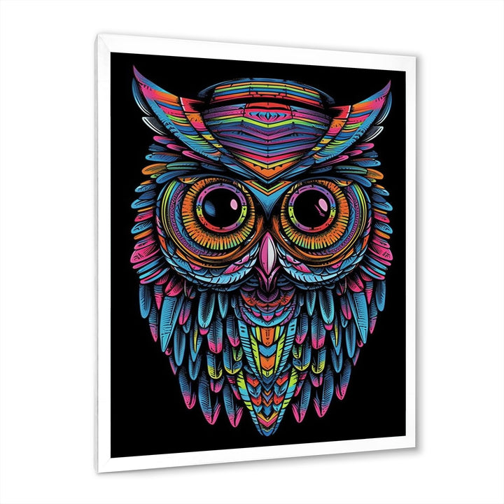 Psychedelic Owl Portrait On Black - Owl Home Decor Art