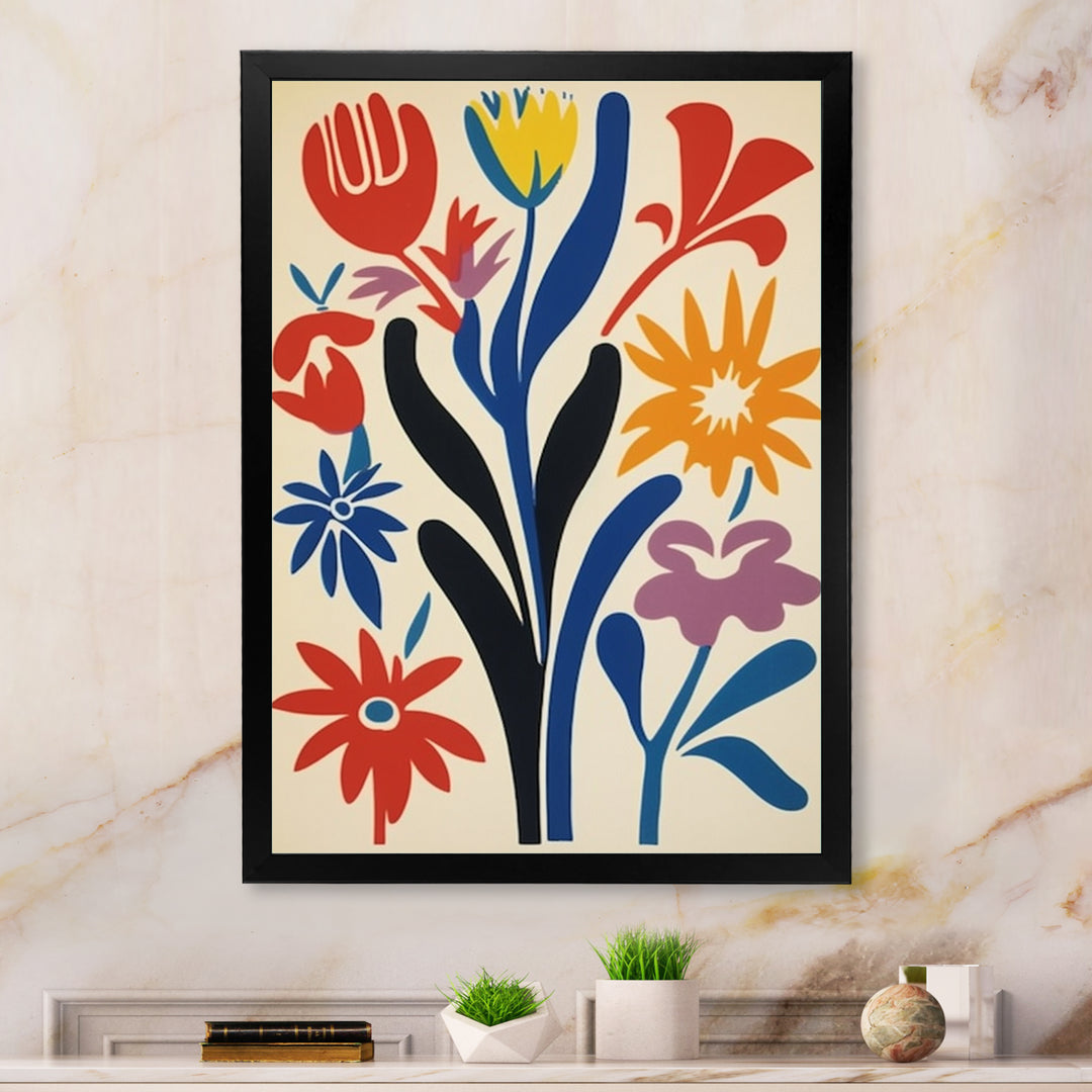 Abstract Retro Flowers In Blue Yellow Black - Owl Bedroom Wall Art
