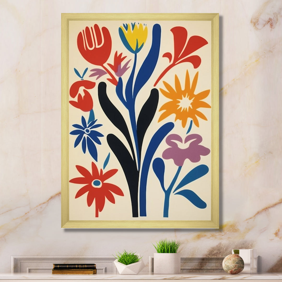 Abstract Retro Flowers In Blue Yellow Black - Owl Bedroom Wall Art