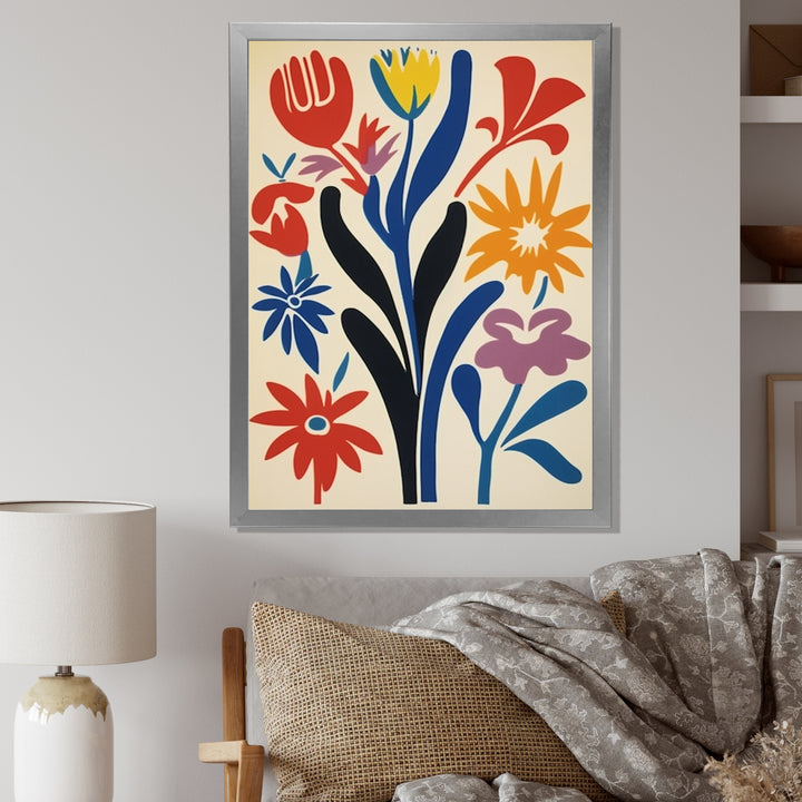 Abstract Retro Flowers In Blue Yellow Black - Owl Bedroom Wall Art