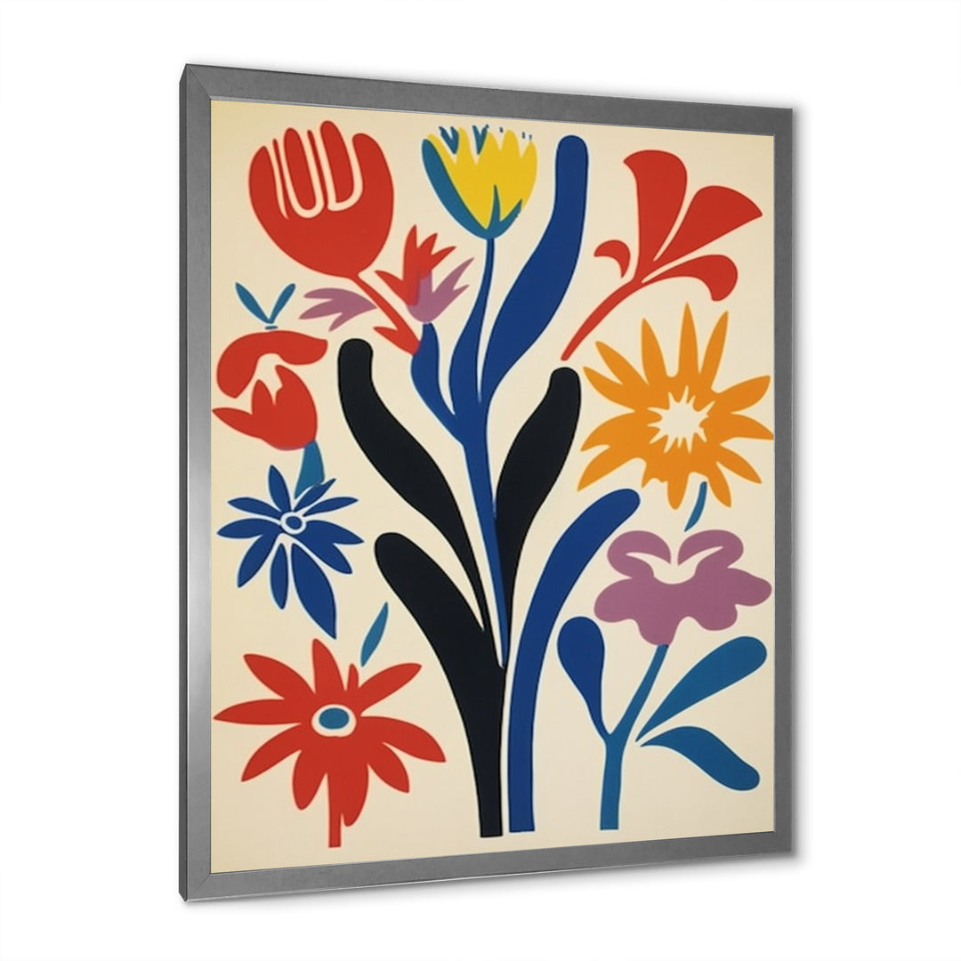 Abstract Retro Flowers In Blue Yellow Black - Owl Bedroom Wall Art