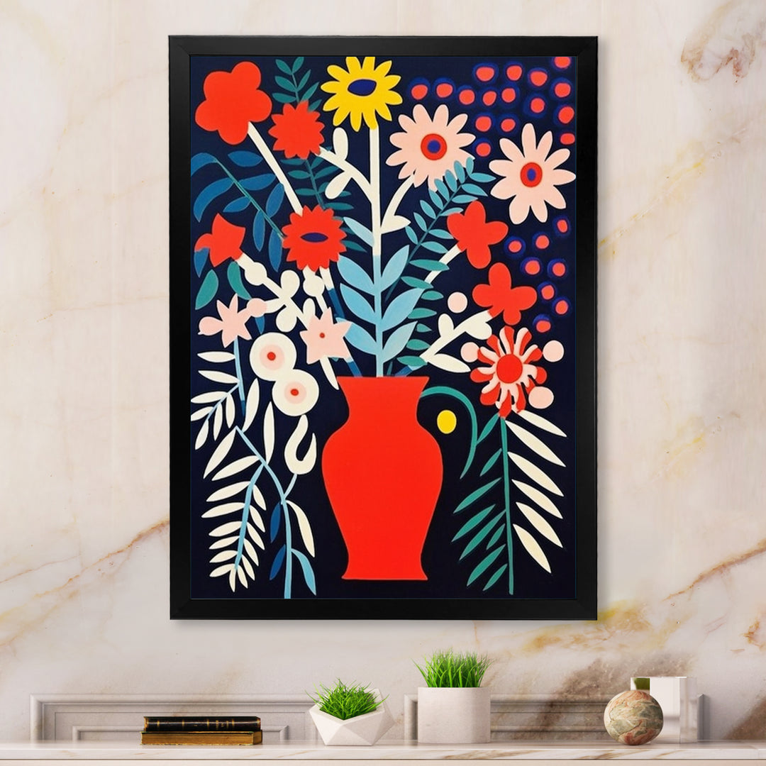 Retro Bouquet Wildflowers In Red Vase - Owl Canvas Wall Art