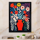 Retro Bouquet Wildflowers In Red Vase - Owl Canvas Wall Art