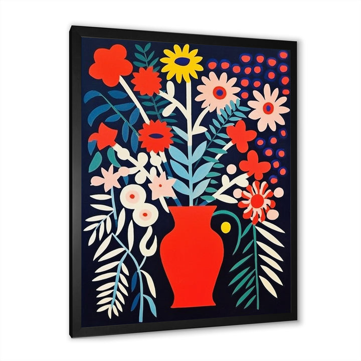 Retro Bouquet Wildflowers In Red Vase - Owl Canvas Wall Art