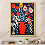 Retro Bouquet Wildflowers In Red Vase - Owl Canvas Wall Art
