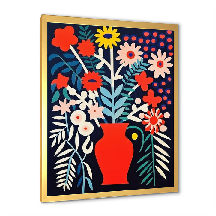 Retro Bouquet Wildflowers In Red Vase - Owl Canvas Wall Art