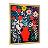 Retro Bouquet Wildflowers In Red Vase - Owl Canvas Wall Art