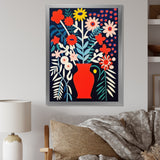 Retro Bouquet Wildflowers In Red Vase - Owl Canvas Wall Art