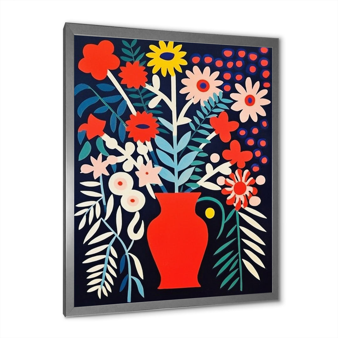 Retro Bouquet Wildflowers In Red Vase - Owl Canvas Wall Art