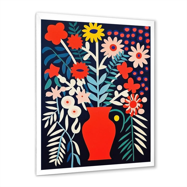 Retro Bouquet Wildflowers In Red Vase - Owl Canvas Wall Art