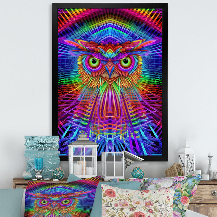 Psychedelic Rainbow Owl Portrait - Owl Wall Decor