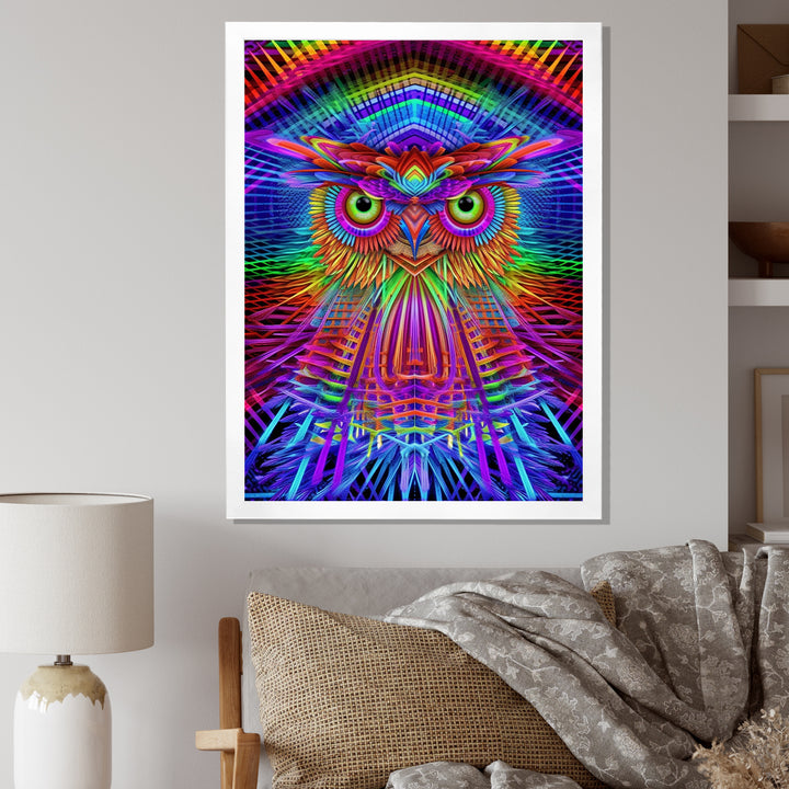 Psychedelic Rainbow Owl Portrait - Owl Wall Decor