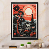 Retro Full Moon Landscape In Red And Black - Owl Wall Art Prints