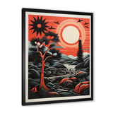 Retro Full Moon Landscape In Red And Black - Owl Wall Art Prints