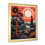 Retro Full Moon Landscape In Red And Black - Owl Wall Art Prints