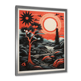 Retro Full Moon Landscape In Red And Black - Owl Wall Art Prints