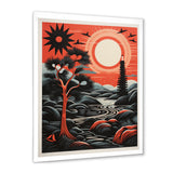 Retro Full Moon Landscape In Red And Black - Owl Wall Art Prints