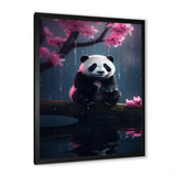 Cute Panda On Branch With Pink Flowers - Panda Framed Canvas Art