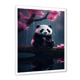 Cute Panda On Branch With Pink Flowers - Panda Framed Canvas Art