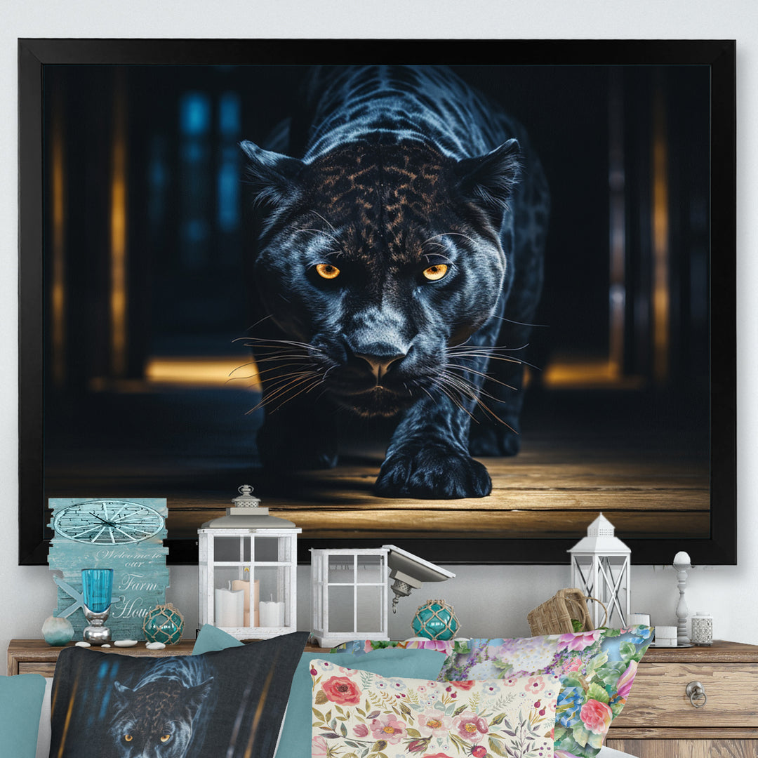 Glorious Black Panther Hunting Wild Nature - Panther Bedroom Wall Art