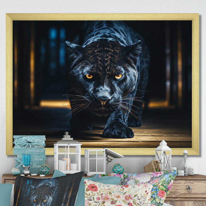 Glorious Black Panther Hunting Wild Nature - Panther Bedroom Wall Art