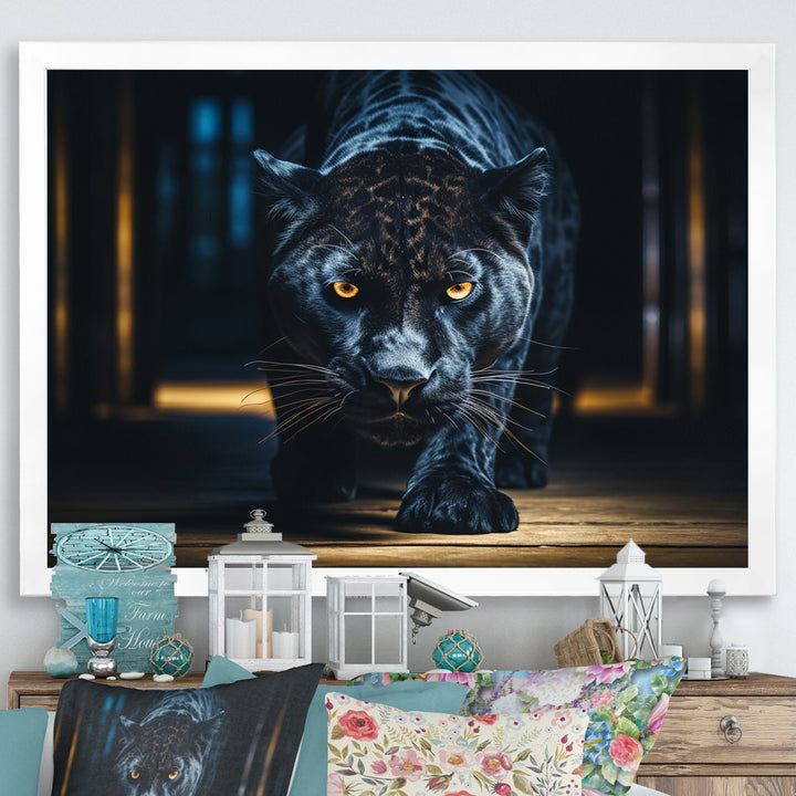 Glorious Black Panther Hunting Wild Nature - Panther Bedroom Wall Art