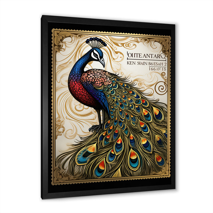 Stamp Illustration Of Glorious Peacock - Peacock Wall Art Prints