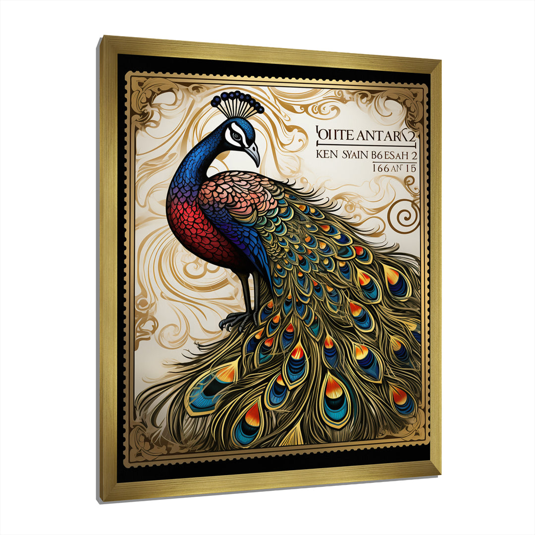 Stamp Illustration Of Glorious Peacock - Peacock Wall Art Prints