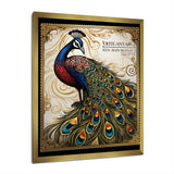 Stamp Illustration Of Glorious Peacock - Peacock Wall Art Prints