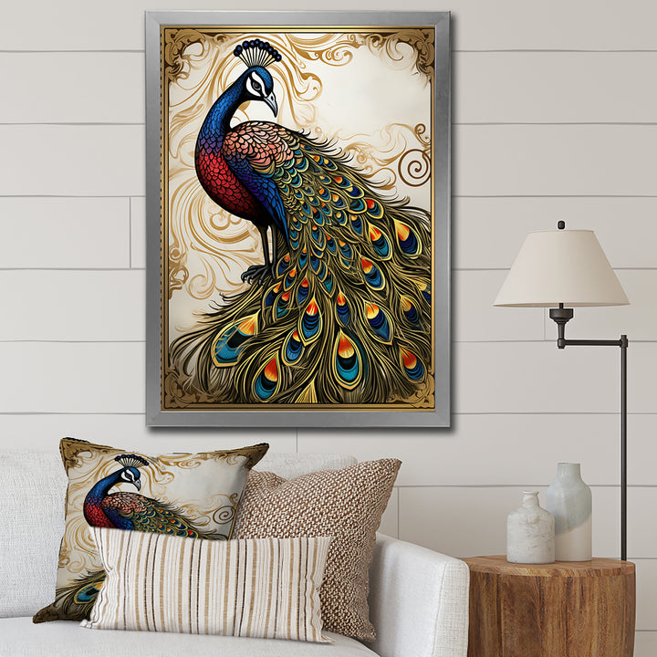 Stamp Illustration Of Glorious Peacock - Peacock Wall Art Prints