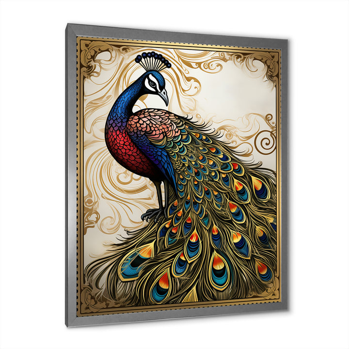 Stamp Illustration Of Glorious Peacock - Peacock Wall Art Prints