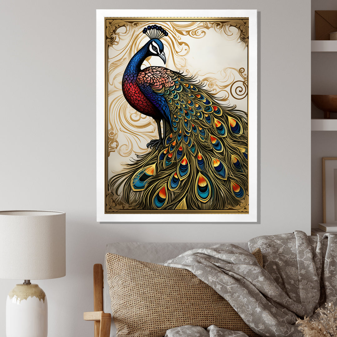 Stamp Illustration Of Glorious Peacock - Peacock Wall Art Prints