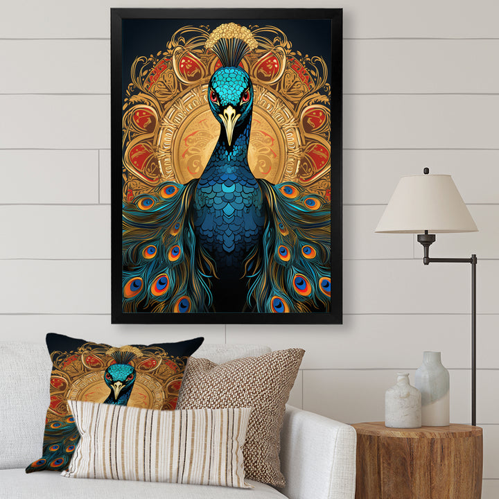 Vintage Illustration Of Glorious Blue Peacock - Blue Peacock Wall Art