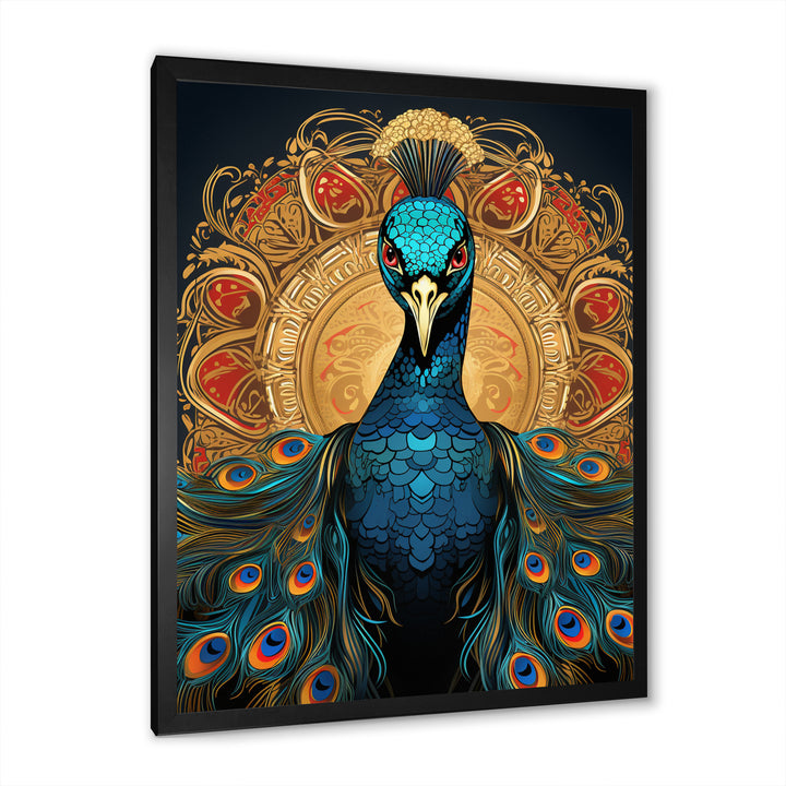 Vintage Illustration Of Glorious Blue Peacock - Blue Peacock Wall Art