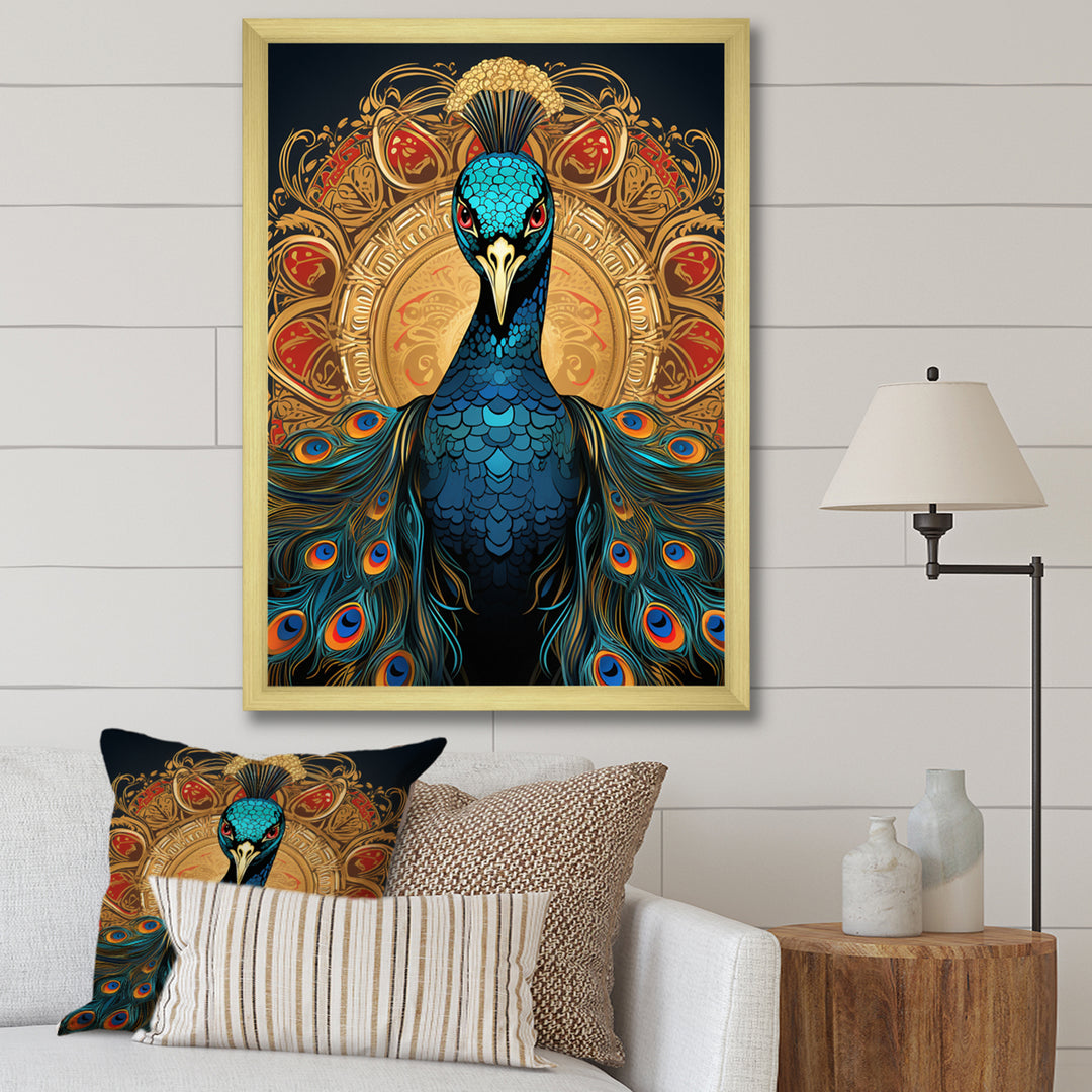 Vintage Illustration Of Glorious Blue Peacock - Blue Peacock Wall Art