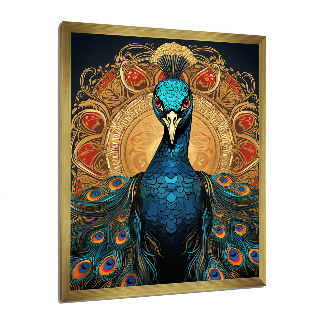 Vintage Illustration Of Glorious Blue Peacock - Blue Peacock Wall Art