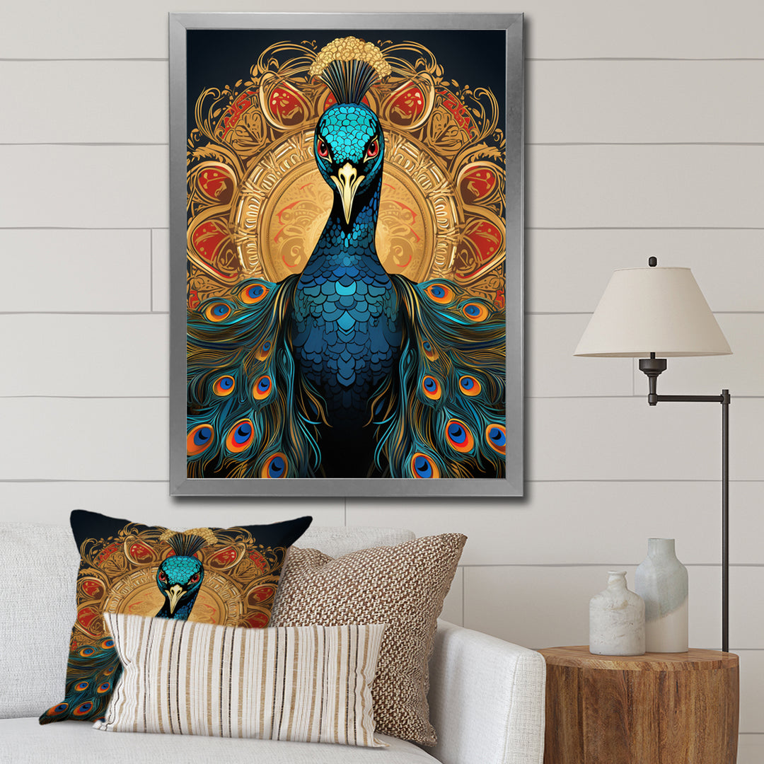 Vintage Illustration Of Glorious Blue Peacock - Blue Peacock Wall Art