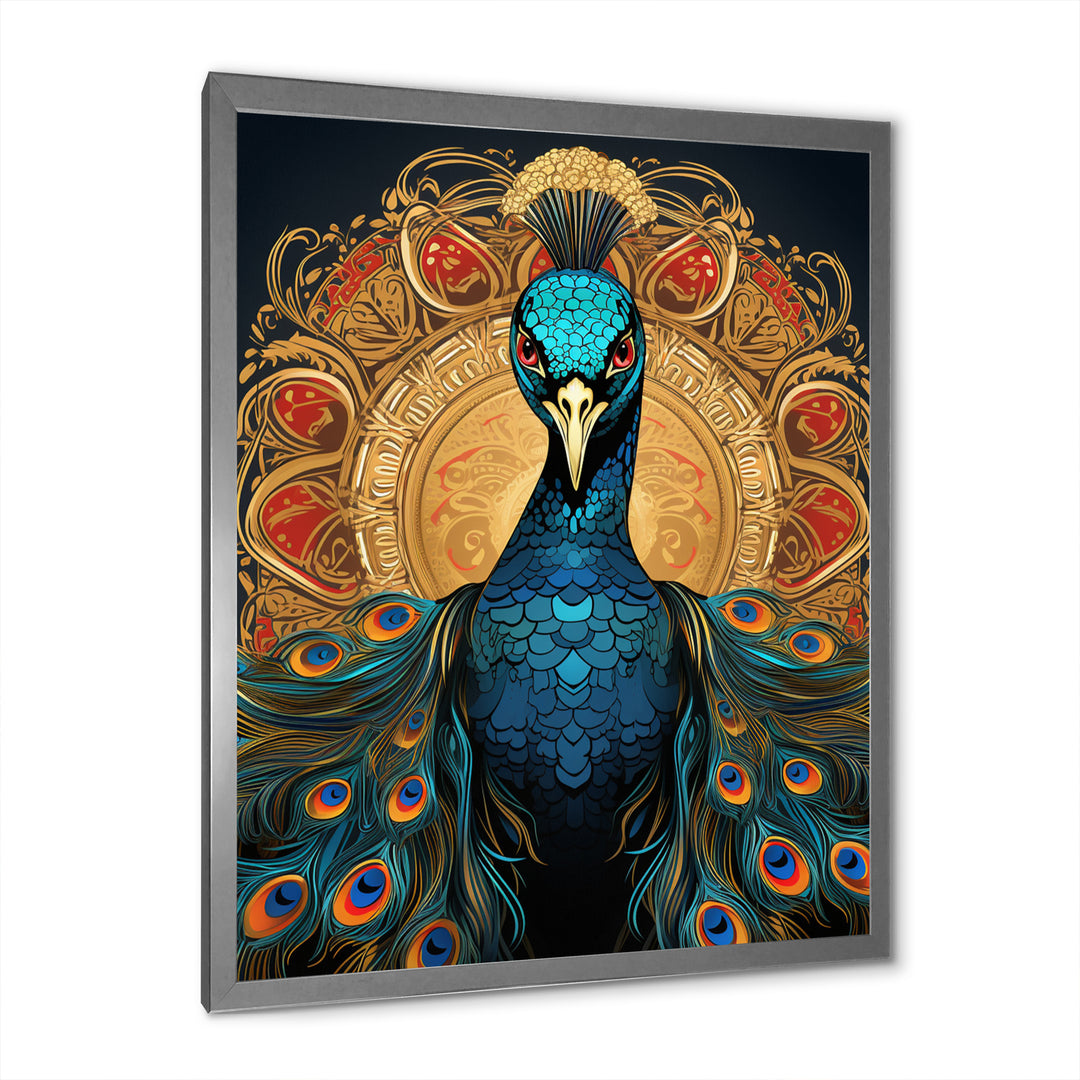 Vintage Illustration Of Glorious Blue Peacock - Blue Peacock Wall Art