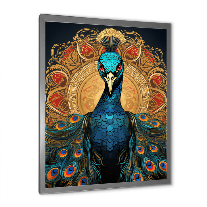 Vintage Illustration Of Glorious Blue Peacock - Blue Peacock Wall Art