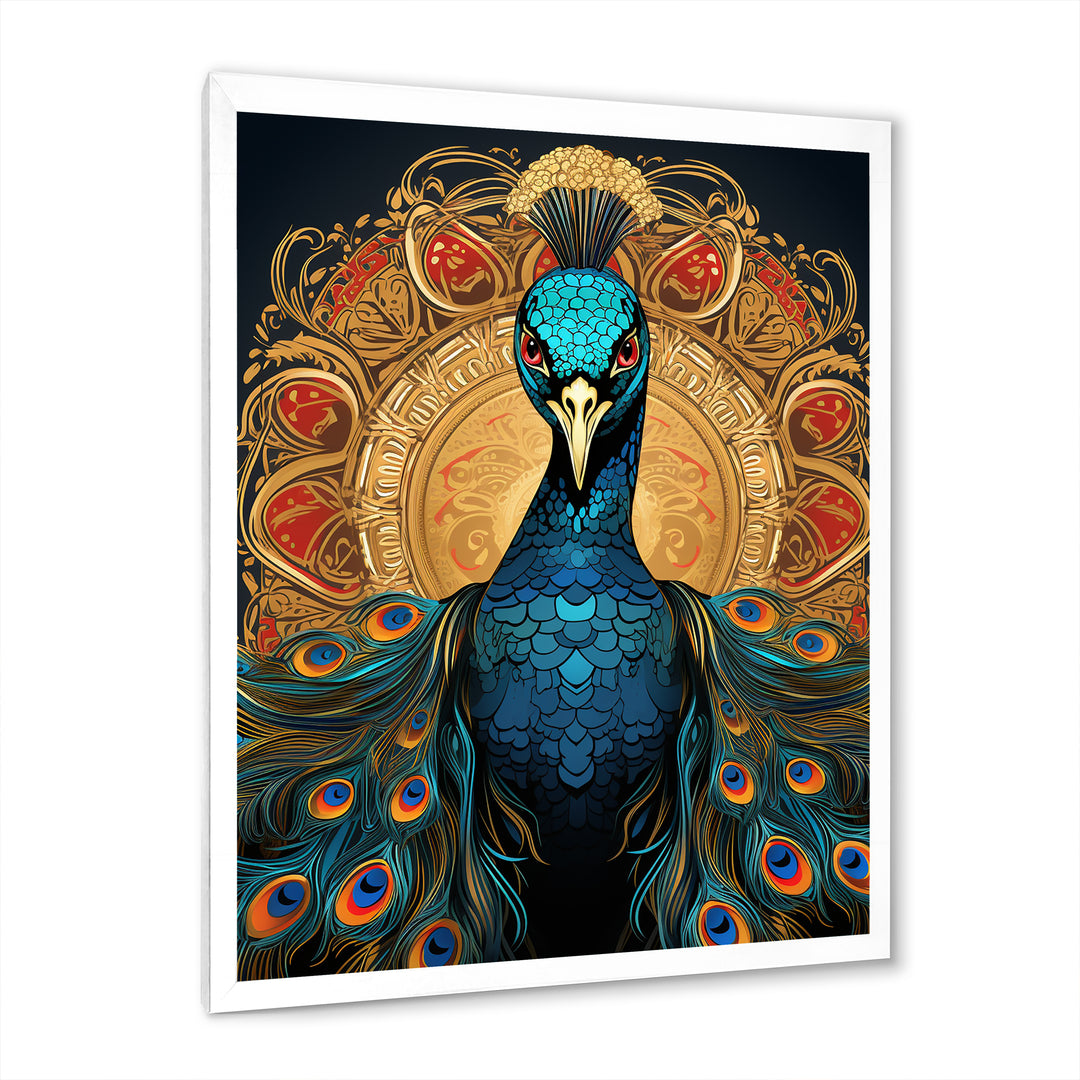 Vintage Illustration Of Glorious Blue Peacock - Blue Peacock Wall Art