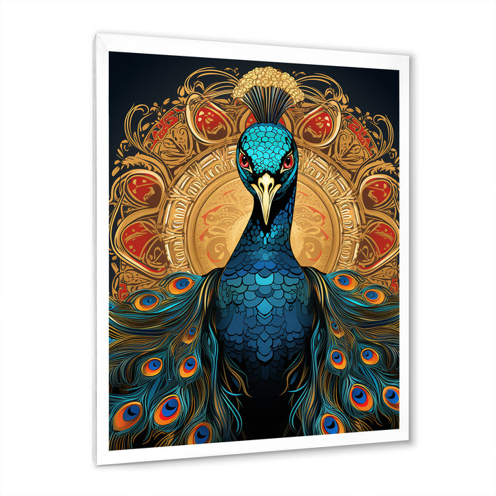 Vintage Illustration Of Glorious Blue Peacock - Blue Peacock Wall Art